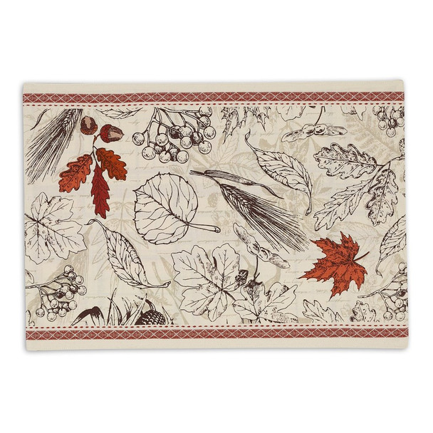 Autumnal Fall Foilage Acorn Harvest Embellished Cotton Table Placemat 13x19 from Design Imports