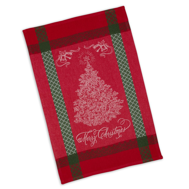 Vintage Merry Christmas Tree Red & Green Jacquard Cotton Dish Towel 18x28 from Design Imports