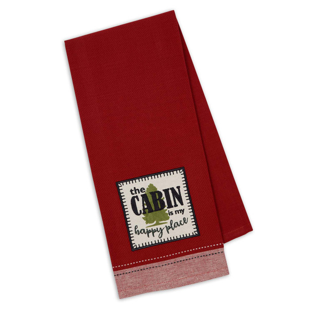 Red The Cabin Is My Happy Place Embellished Cotton Dish Towel 18x28 from Design Imports
