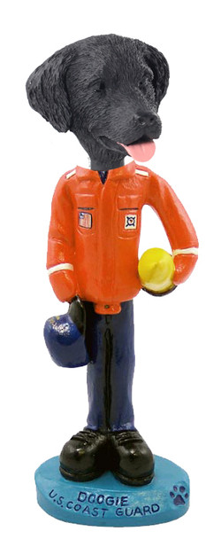 Dog Lover Hand-painted Figurine - Flat Coated Retriever U.s. Coast Guard Doogie Collectible From Conversation Concepts