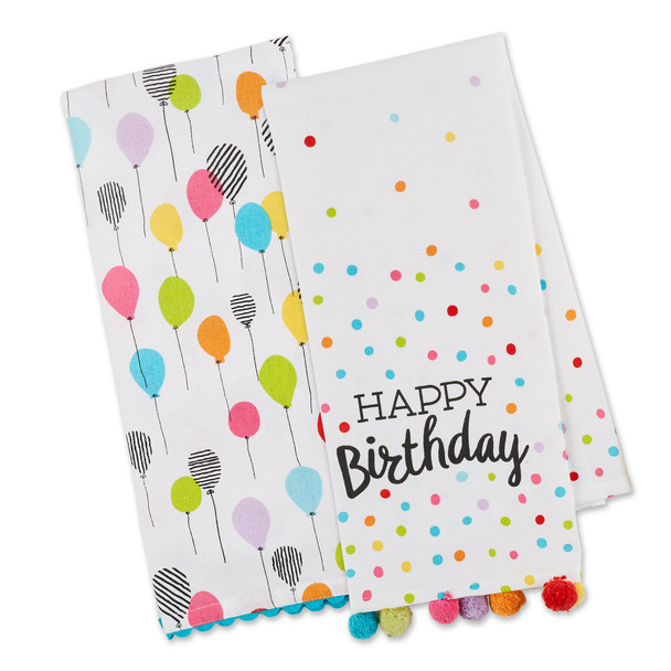 Colorful Balloons & Polka Dots Happy Birthday Cotton Dish Towel Set of 2 from Design Imports
