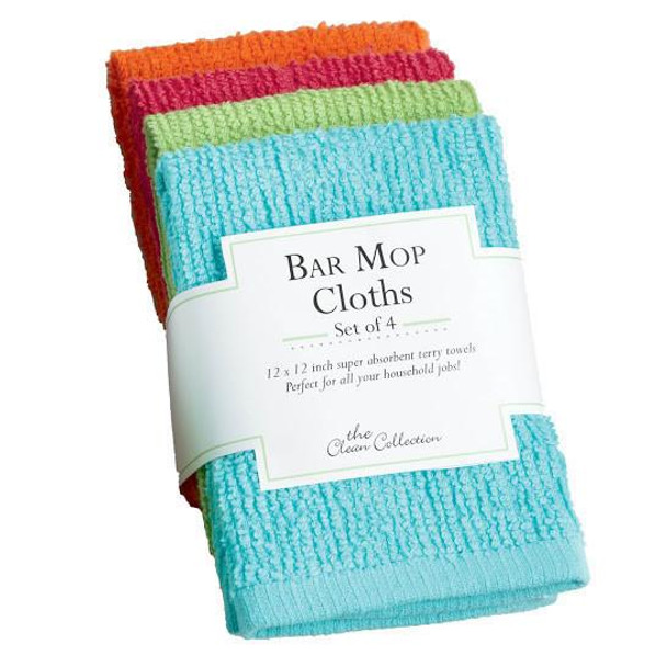 Set of 4 Brightly Colored Absorbent Cotton Bar Mop Cloths 12x12 from Design Imports