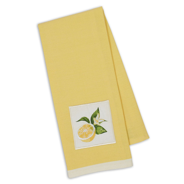 Yellow Lemon Slice On Branch Embellished Cotton Kitchen Dish Towel 18x28 from Design Imports