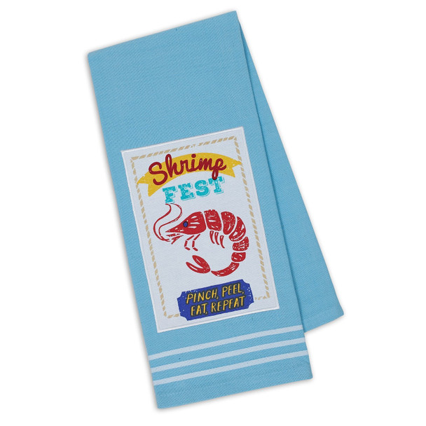 Shrimp Fest Embellished Blue Cotton Dish Towel 18x28 from Design Imports
