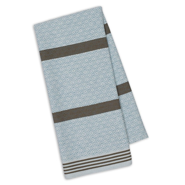 Luxe Cotton Kitchen Dish Towel Brown Stripes With Blue Diamond Pattern 18x28 from Design Imports