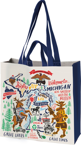 State of Michigan Themed Double Sided Market Tote Bag 15.5 In x 15.25 In x 6 In from Primitives by Kathy