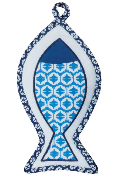 Water's Edge Geometric Fish Design Embroidered Pocket Oven Mitt from Kay Dee Designs