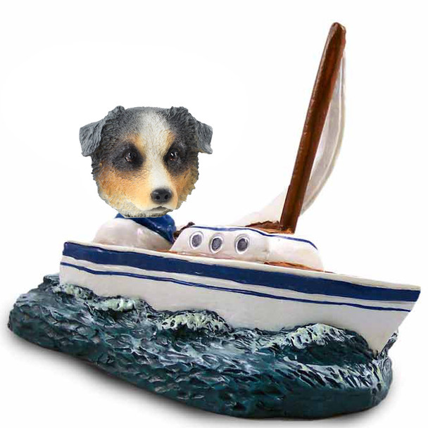 Dog Lover Hand-painted Figurine - Australian Shepherd, Blue Sailboat Doogie Collectible From Conversation Concepts