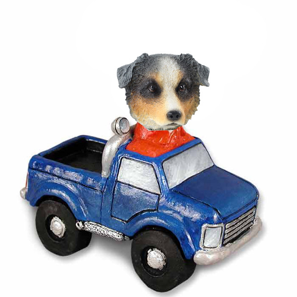 Dog Lover Hand-painted Figurine - Australian Shepherd, Blue Pickup Doogie Collectible From Conversation Concepts