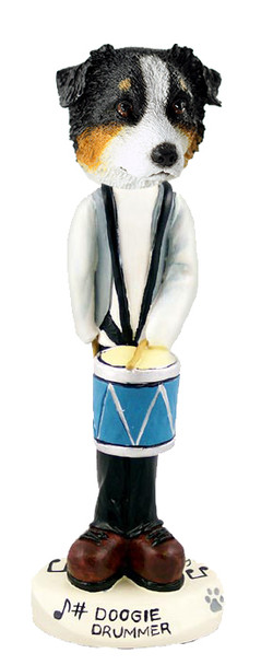 Dog Lover Hand-painted Figurine - Australian Shepherd Tricolor Drummer Doogie Collectible From Conversation Concepts
