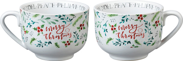 Holly Design Double Sided Merry Christmas Stoneware Coffee Mug 20 Oz from Primitives by Kathy