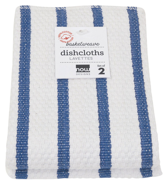 Set of 2 Cotton Kitchen Dishcloths - Royal Blue & White Striped 14 In x 14 In from Now Designs