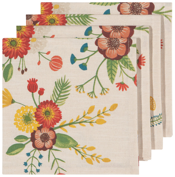 Set of 4 Decorative Cotton Table Napkins - Spring Floral Goldenbloom Design 18x18 from Now Designs