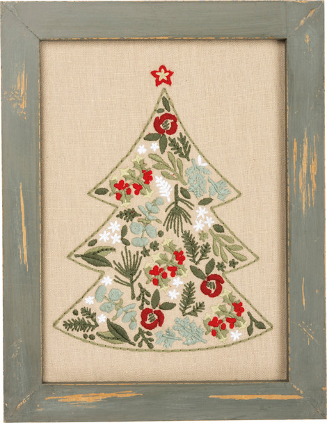 Floral Christmas Tree Decorative Stitched Wall Décor Sign With Wooden Frame 8.5x11 from Primitives by Kathy