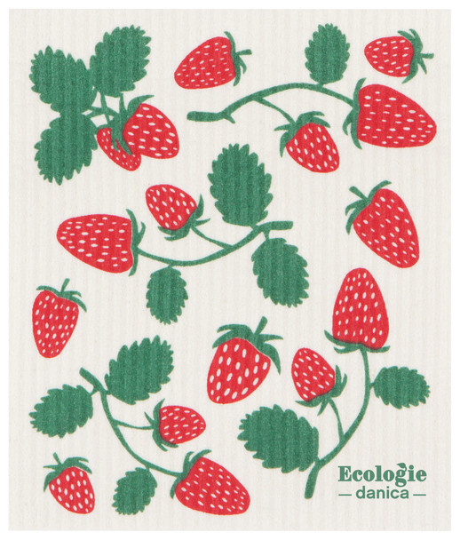 Strawberries Design Compostable Swedish Sponge Dishcloth 8 Inch by Ecologie from Now Designs