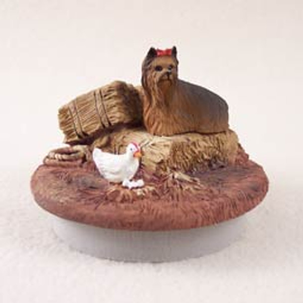 Dog Lover Decorative Candle Lid Topper - Yorkshire Terrier Tiny One "a Day On The Farm" From Conversation Concepts
