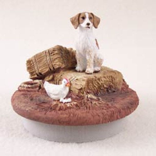 Dog Lover Decorative Candle Lid Topper - Brittany Brown & White Spaniel Tiny One "a Day On The Farm" From Conversation Concepts