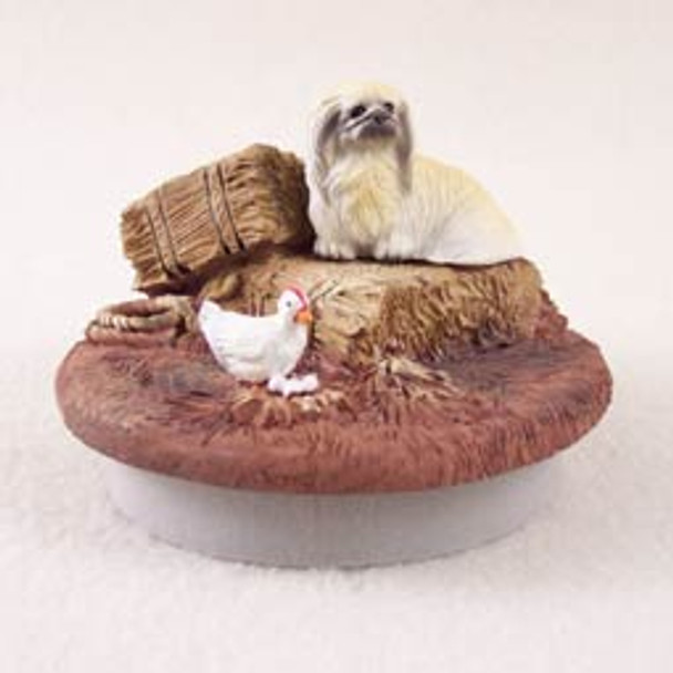 Dog Lover Decorative Candle Lid Topper - Pekingese Tiny One "a Day On The Farm" From Conversation Concepts