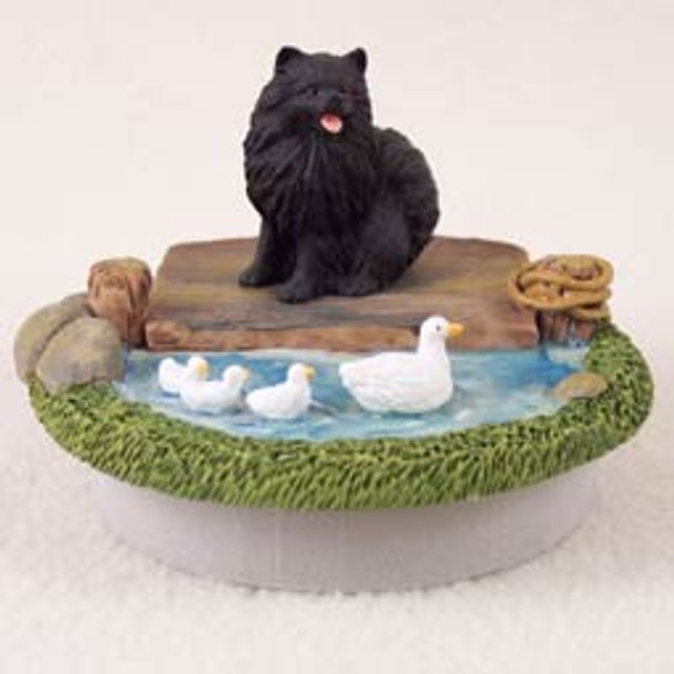 Dog Lover Decorative Candle Lid Topper - Pomeranian Black Tiny One "a Day On The Lake" From Conversation Concepts