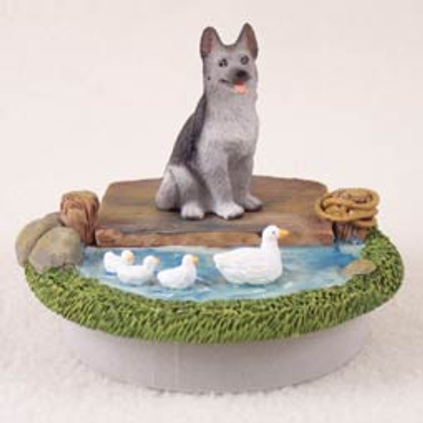 Dog Lover Decorative Candle Lid Topper - German Shepherd Black & Silver Tiny One "a Day On The Lake" From Conversation Concepts