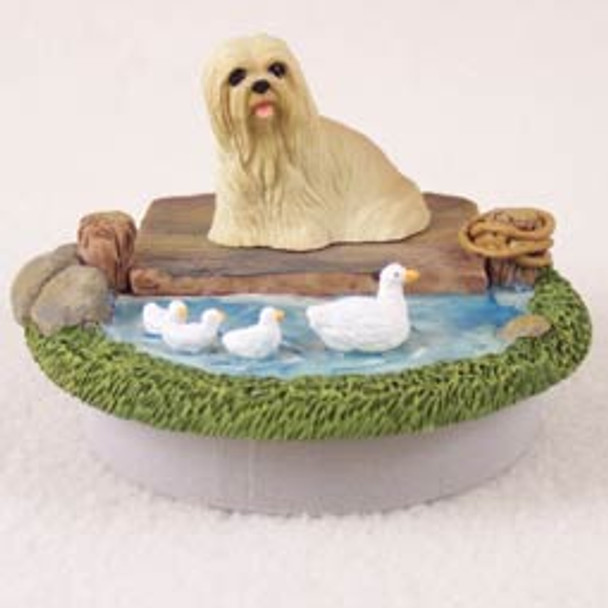 Dog Lover Decorative Candle Lid Topper - Lhasa Apso Blonde Tiny One "a Day On The Lake" From Conversation Concepts