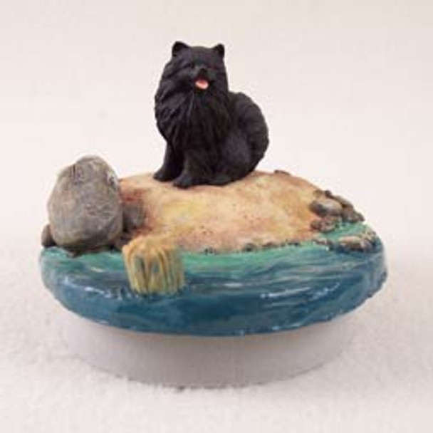 Dog Lover Decorative Candle Lid Topper - Pomeranian Black Tiny One "a Day On The Beach" From Conversation Concepts