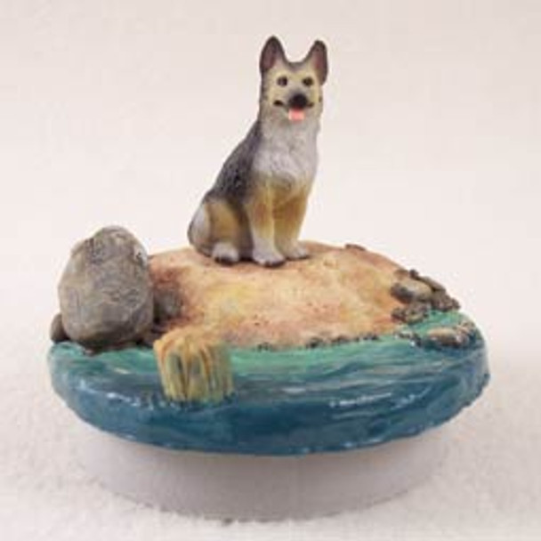 Dog Lover Decorative Candle Lid Topper - German Shepherd Tan & Black Tiny One "a Day On The Beach" From Conversation Concepts
