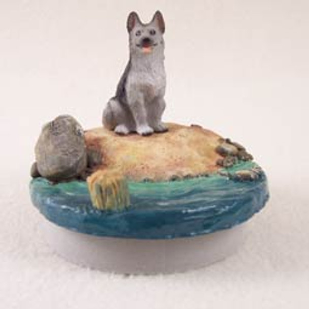 Dog Lover Decorative Candle Lid Topper - German Shepherd Black & Silver Tiny One "a Day On The Beach" From Conversation Concepts