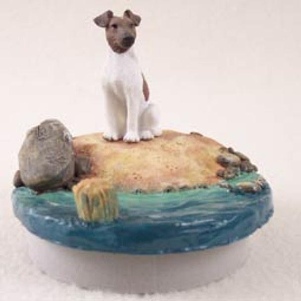 Dog Lover Decorative Candle Lid Topper - Fox Terrier Brown & White Tiny One "a Day On The Beach" From Conversation Concepts