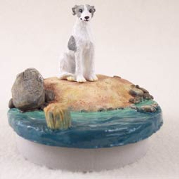 Dog Lover Decorative Candle Lid Topper - Whippet Gray & White Tiny One "a Day On The Beach" From Conversation Concepts