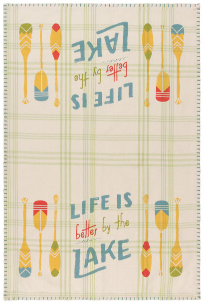 Life Is Better By The Lake Woven Jacquard Cotton Kitchen Dish Towel 18x28 from Now Designs