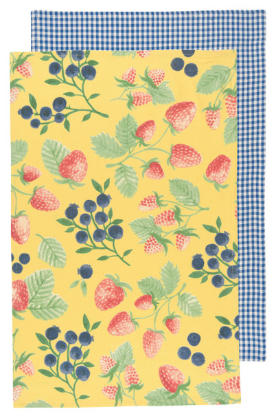 Set of 2 Colorful Strawberries & Blueberries Design Cotton Dish Towels 28x18 from Now Designs