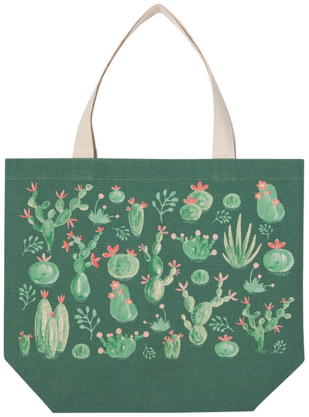 Green Southwest Cactus Print Design Reusable Cotton Market Tote Bag from Now Designs