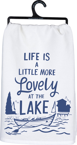 Life Is A Little More Lovely At The Lake Cotton Dish Towel 28x28 from Primitives by Kathy