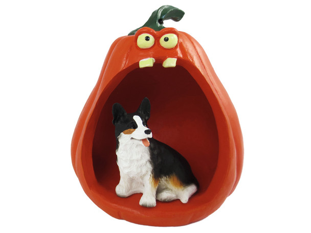 Dog Lover Hand-painted Figurine - Welsh Corgi Cardigan Halloween Statue And Spooky Pumpkin From Conversation Concepts