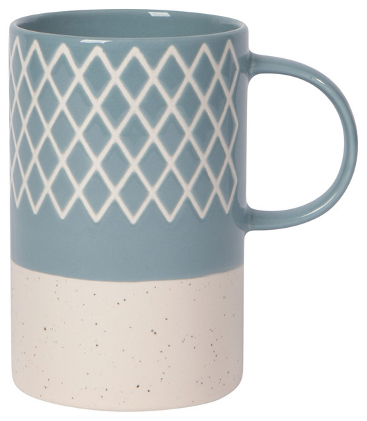 Stoneware Coffee Mug - Slate Blue & Cream Diamond Etch 14 Oz by Danica Heirloom from Now Designs