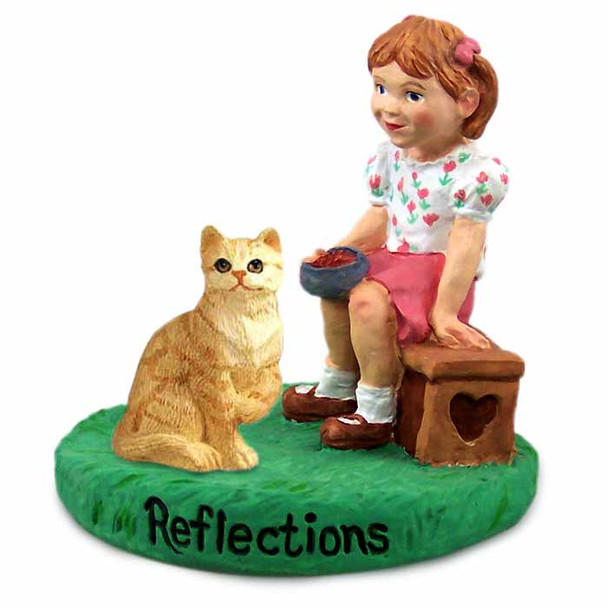 Cat Lover Hand-painted Figurine - Red Shorthaired Tabby Cat W/girl From Conversation Concepts