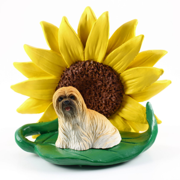 Dog Lover Decorative Hand Painted Sunflower Figurine - Lhasa Apso Brown From Conversation Concepts