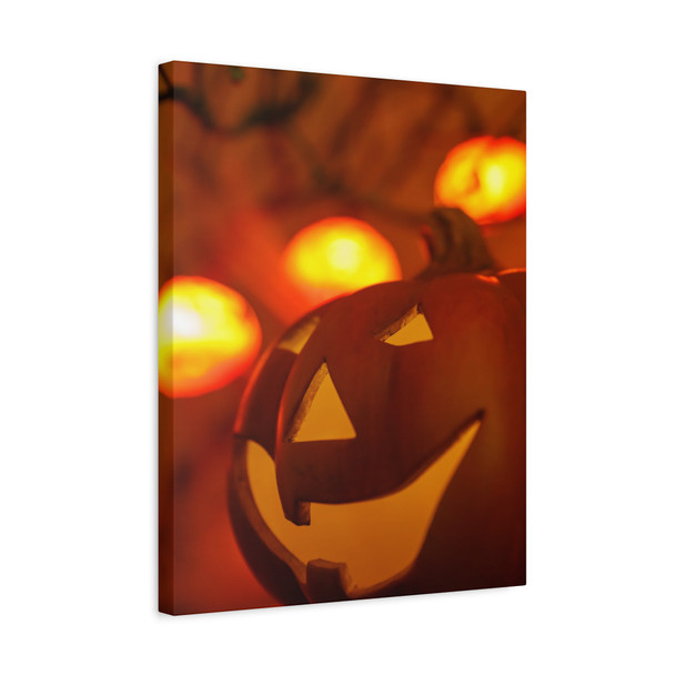 Glowing Halloween Jack-o'-Lantern: Autumn's Spooky Charm, Classic Pumpkin Decoration - Unframed Canvas Wall Art Decor