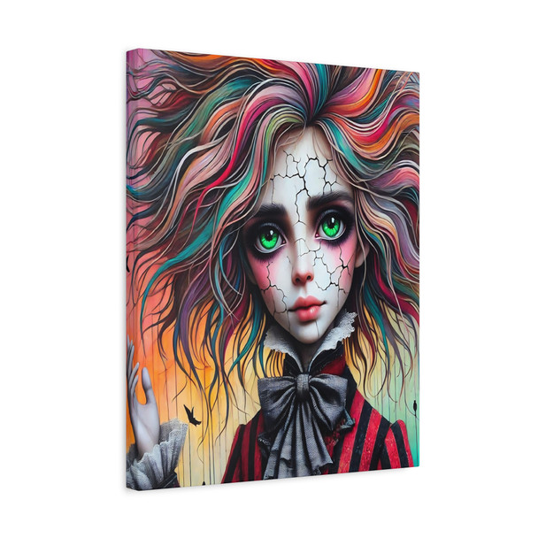 Porcelain Fractures: Gothic Digital Portrait, Victorian Fantasy Illustration - Unframed Canvas Wall Art Decor