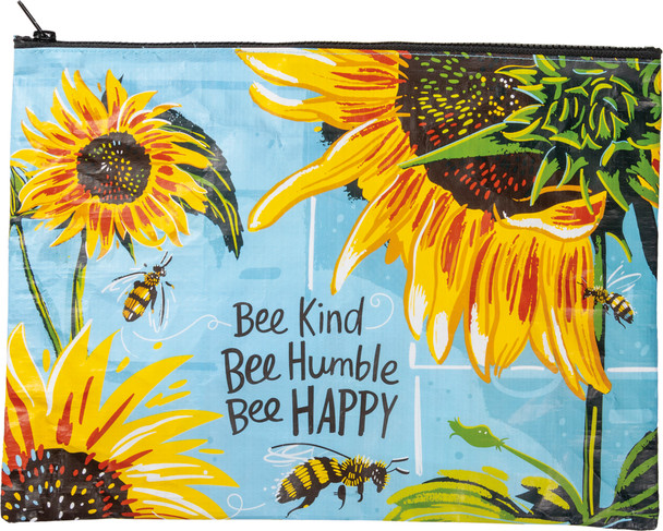 Double Sided Zipper Folder Pouch - Sunflower Bee Kind Bee Humble Bee Happy from Primitives by Kathy