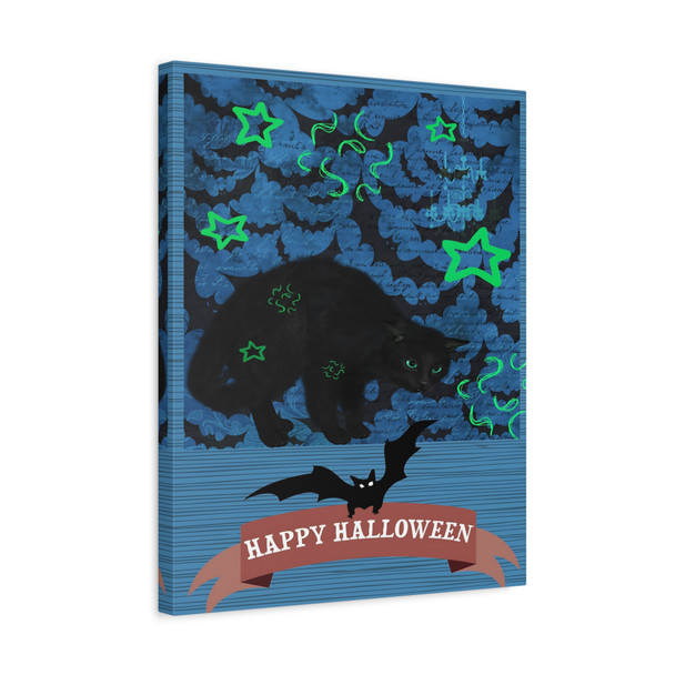 Neon Nocturne: Halloween Haunt, Spooky Bat Silhouette Graphic - Unframed Canvas Wall Art Decor