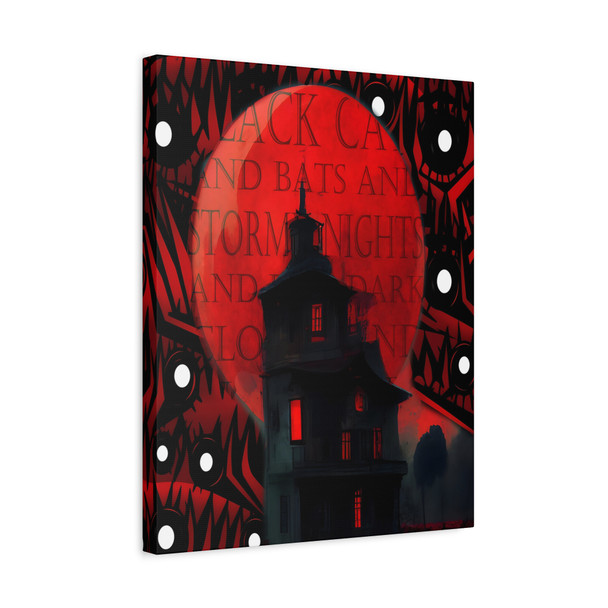 Crimson Nocturne: Gothic House Silhouette, Dark Graphic Design Composition - Unframed Canvas Wall Art Decor 16″ x 20″ (Vertical)/1.25"