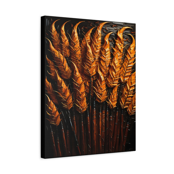 Auric Scales: Golden Feather Armor, Textural Abstract Composition - Unframed Canvas Wall Art Decor 16″ x 20″ (Vertical)/1.25"