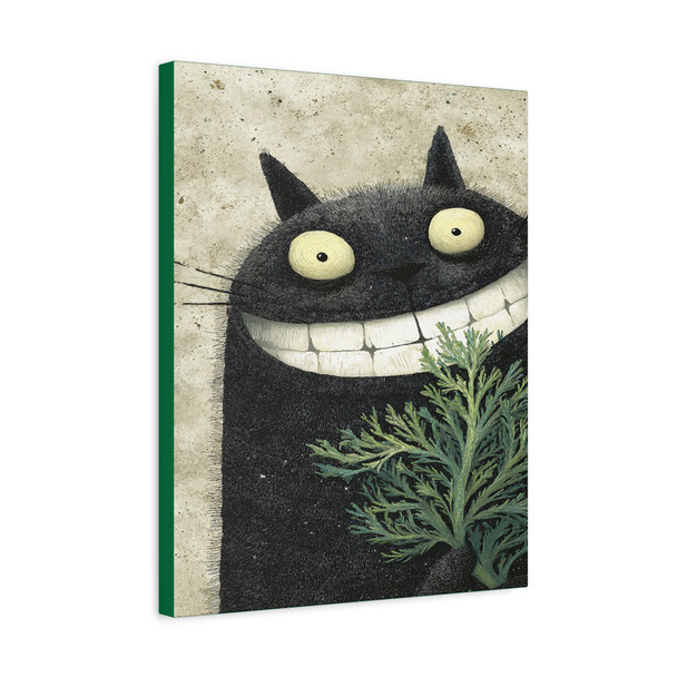 Surreal Black Cat Illustration, Whimsical Character Art - Unframed Canvas Wall Art Decor 16″ x 20″ (Vertical)/1.25"