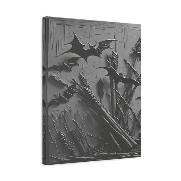 Gothic Grayscale Landscape, Surreal Bat Migration - Unframed Canvas Wall Art Decor 16″ x 20″ (Vertical)/1.25"