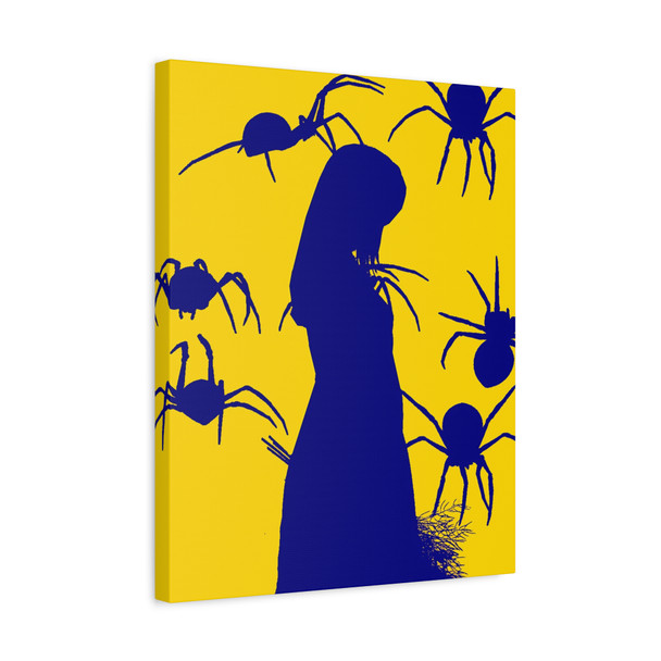 Arachnophobia: Dark Blue Silhouette, Menacing Spider Illustration - Unframed Canvas Wall Art Decor 16″ x 20″ (Vertical)/1.25"