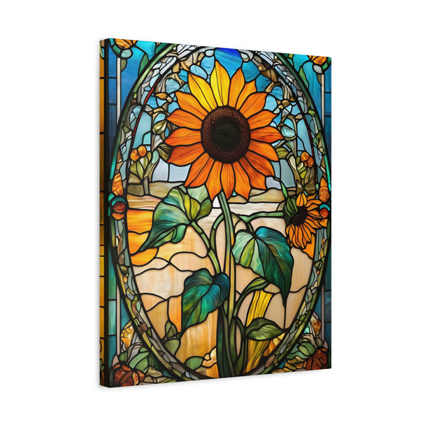 Radiant Sunflower: Art Nouveau Stained Glass - Unframed Canvas Wall Art Decor 16″ x 20″ (Vertical)/1.25"