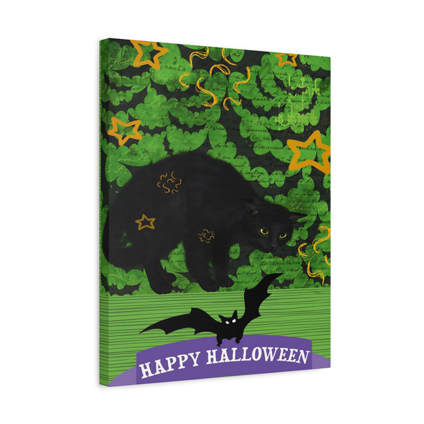 Midnight Whiskers: Halloween Spectral Scene, Vintage Whimsy Illustration - Unframed Canvas Wall Art Decor 16″ x 20″ (Vertical)/1.25"