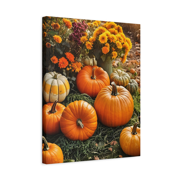 Autumn's Golden Harvest: Pumpkin Patch Panorama, Rustic Fall Landscape - Unframed Canvas Wall Art Decor 16″ x 20″ (Vertical)/1.25"